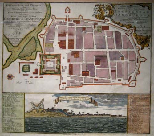 Historisk kort og prospekt af den danske koloni Tranquebar