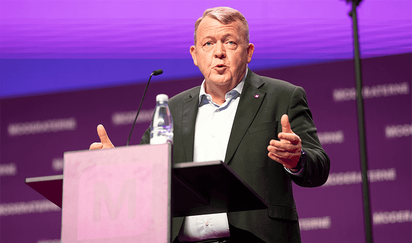 Lars Løkke Rasmussen taler på Moderaternes årsmøde i Vejle, marts 2024.