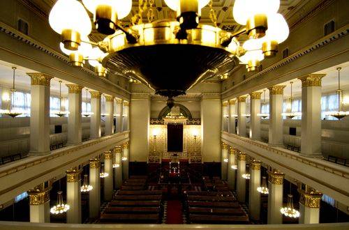 Indendørsbillede af synagogen i København