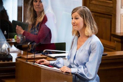 Sofie Carsten Nielsen (R) taler under folketingets afslutningsdebat i folketingssalen, onsdag den 2. juni 2021.