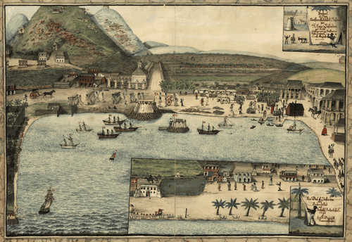Billede af havnen i Christiansted på St.Croix i 181gste by5. Christiansted var den vigtigste by og regeringssædet på de dansk-vestindiske øer.
