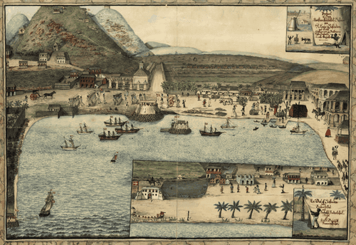 Billede af havnen i Christiansted på St.Croix i 181gste by5. Christiansted var den vigtigste by og regeringssædet på de dansk-vestindiske øer.
