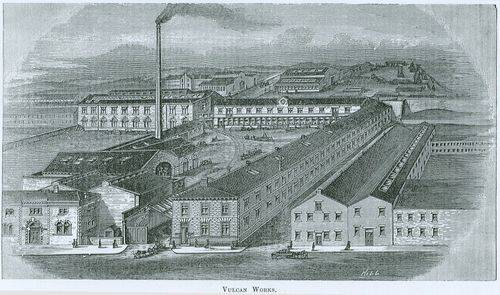 Litografi af Vulcan Works i Bradford i England. Ca. 1888.