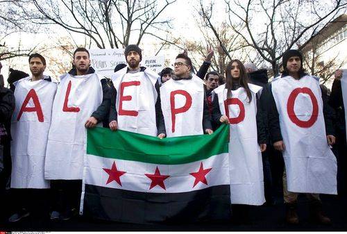Ved en fredelig demonstration i Berlin demonstreres der mod krigen i Syrien den 7. december 2016.