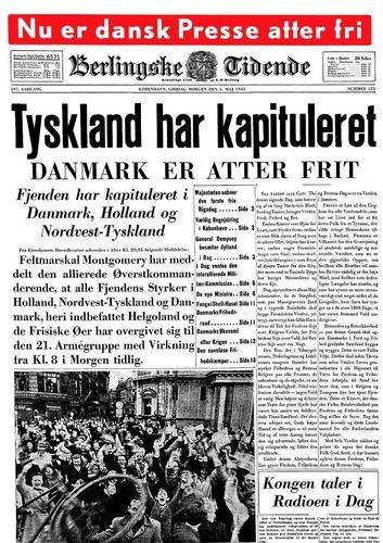 Forsiden af Berlingske Tidende den 5. maj 1945