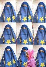 Billedet, som er taget den 2. juni 2005, viser en tyrkisk kvinde som går forbi en række plakater hvor en kvinde er iklædt EU’s flag.
