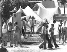 Campingpladsen på Roskilde Festival i 70'erne.