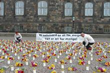 I anledning af at Folketinget den 28. april 2005 behandlede et beslutningsforslag om selvmordsforebyggende arbejde opstillede den frivillige humanitære organisation 'Livslinien 727' lys og buketter på Slotspladsen. 